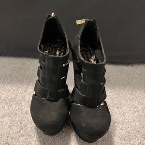 Black suede wedge heels 7